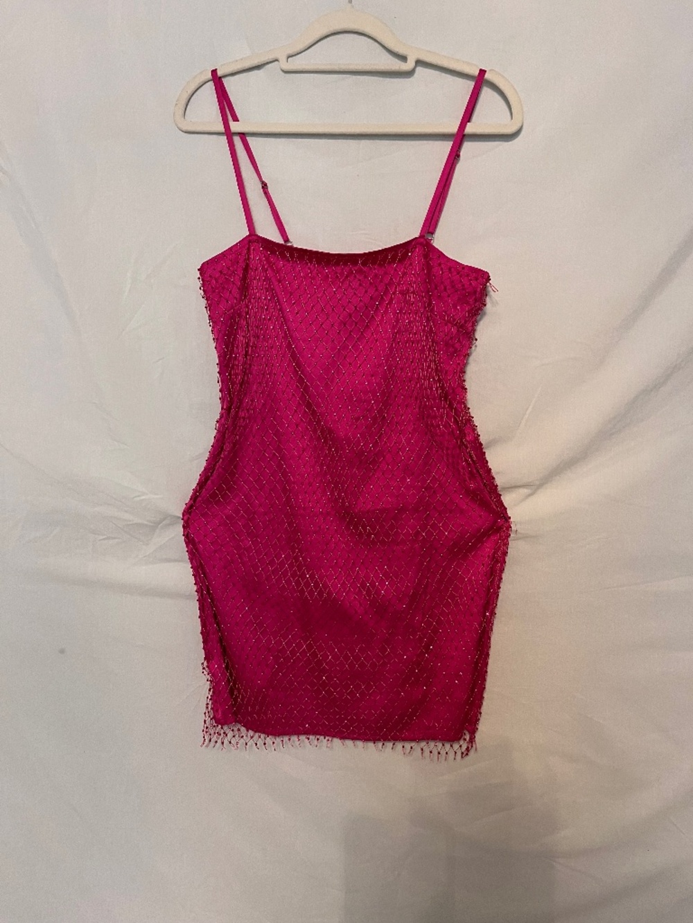 Hot pink mini dress with embellished netting